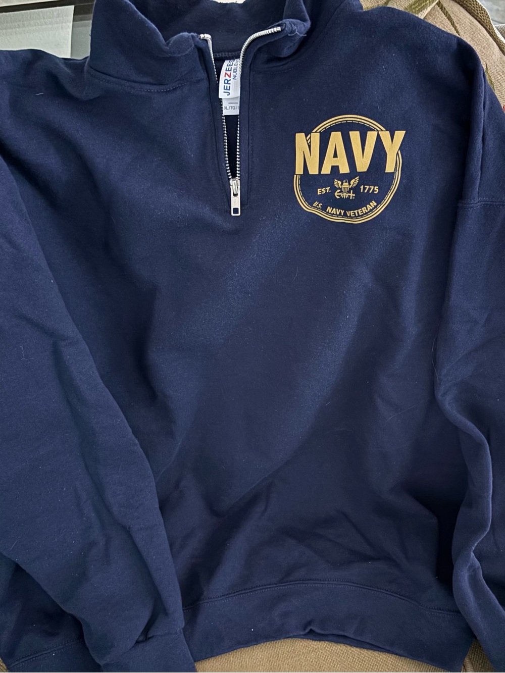 Jerzees Navy Quarter-Zip Sweatshirt with Gold NAVY Emblem